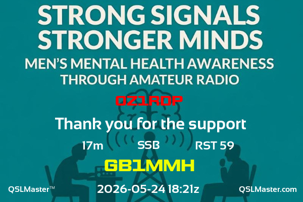 QSL Master Card for GB1MMH QSO with OZ1RDP