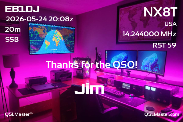 QSL Master Card for NX8T QSO with EB1DJ