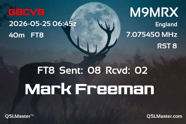 QSL Master Card for M9MRX QSO with G8CVS