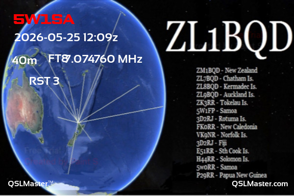 QSL Master Card for ZL1BQD QSO with 5W1SA