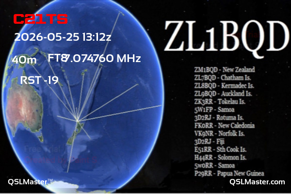 QSL Master Card for ZL1BQD QSO with C21TS