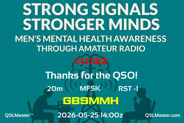 QSL Master Card for GB9MMH QSO with YU7ZZ