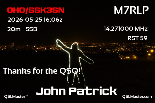 QSL Master Card for M7RLP QSO with OH0/SSK3SN