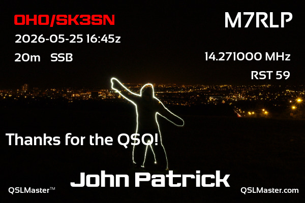 QSL Master Card for M7RLP QSO with OH0/SK3SN