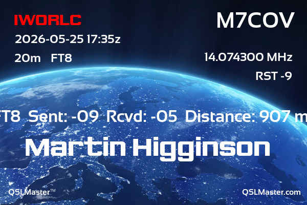 QSL Master Card for M7COV QSO with IW0RLC