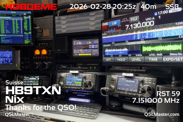 QSL Master Card for HB9TXN QSO with HG80EME