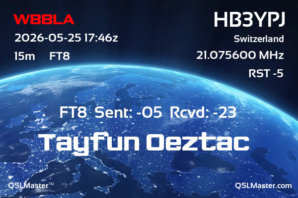 QSL Master Card for HB3YPJ QSO with W8BLA