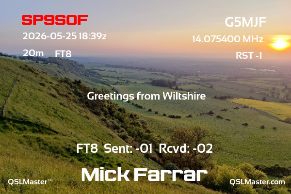 QSL Master Card for G5MJF QSO with SP9SOF