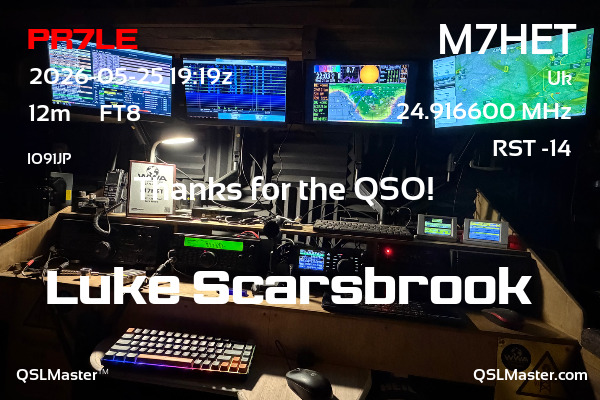 QSL Master Card for M7HET QSO with PR7LE