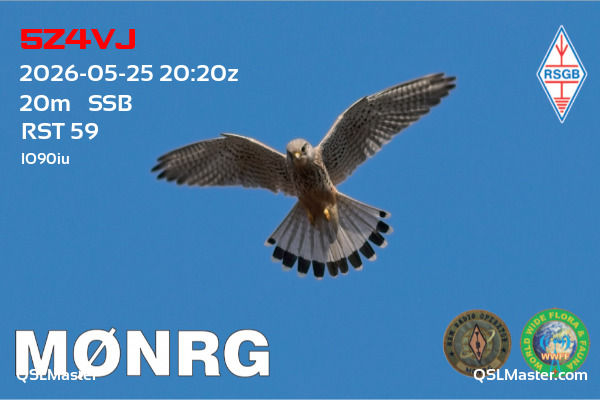 QSL Master Card for M0NRG QSO with 5Z4VJ