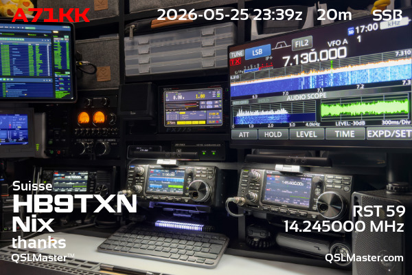 QSL Master Card for HB9TXN QSO with A71KK