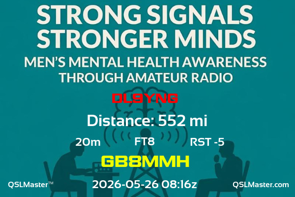 QSL Master Card for GB8MMH QSO with DL9YNG