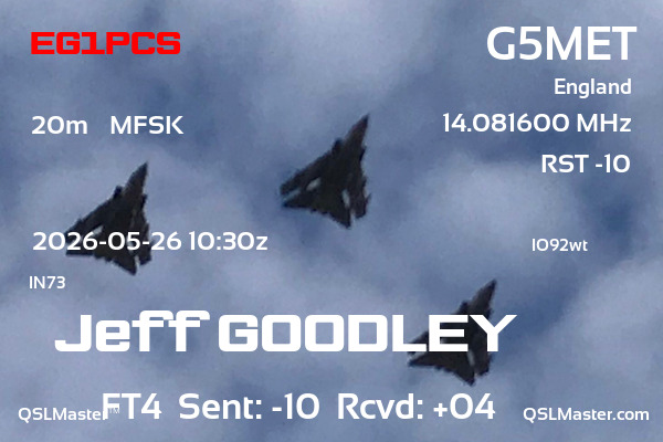 QSL Master Card for G5MET QSO with EG1PCS