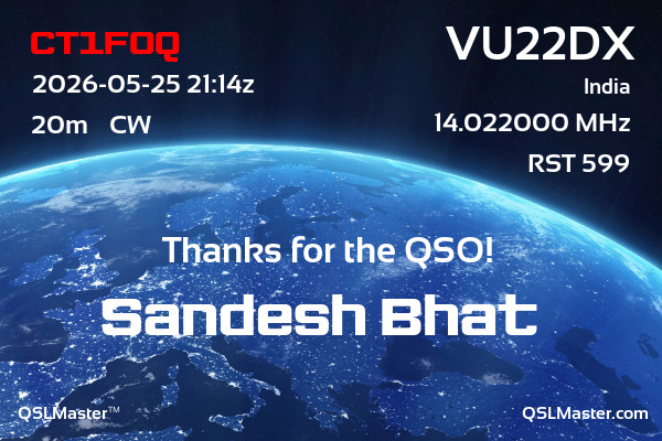 QSL Master Card for VU22DX QSO with CT1FOQ