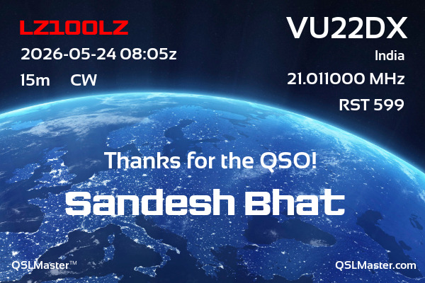 QSL Master Card for VU22DX QSO with LZ100LZ