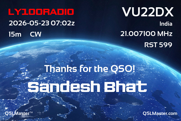 QSL Master Card for VU22DX QSO with LY100RADIO