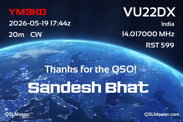 QSL Master Card for VU22DX QSO with YM3KD