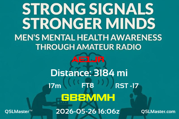 QSL Master Card for GB8MMH QSO with AE1JR
