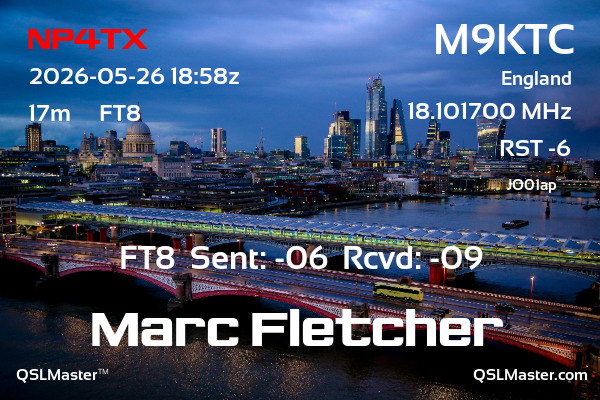 QSL Master Card for M9KTC QSO with NP4TX