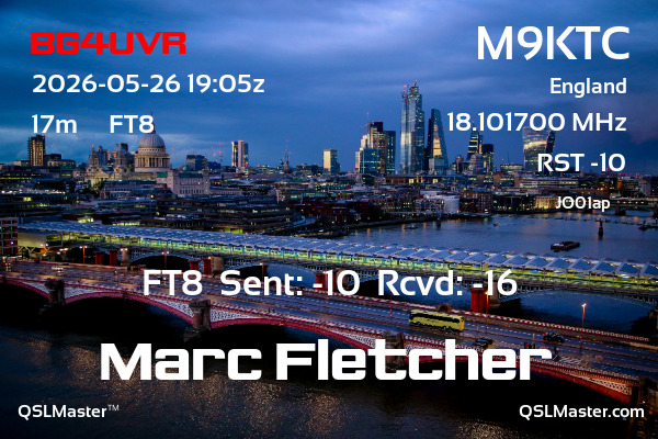 QSL Master Card for M9KTC QSO with BG4UVR