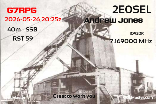 QSL Master Card for 2E0SEL QSO with G7RPG