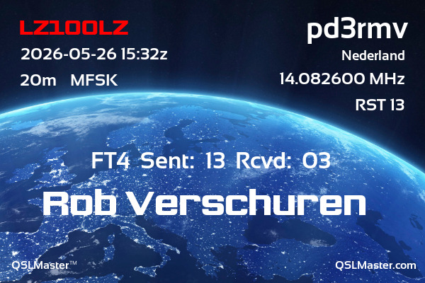 QSL Master Card for PD3RMV QSO with LZ100LZ