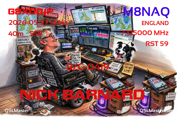 QSL Master Card for M8NAQ QSO with G8XDD/P