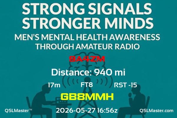QSL Master Card for GB8MMH QSO with 9A4ZM