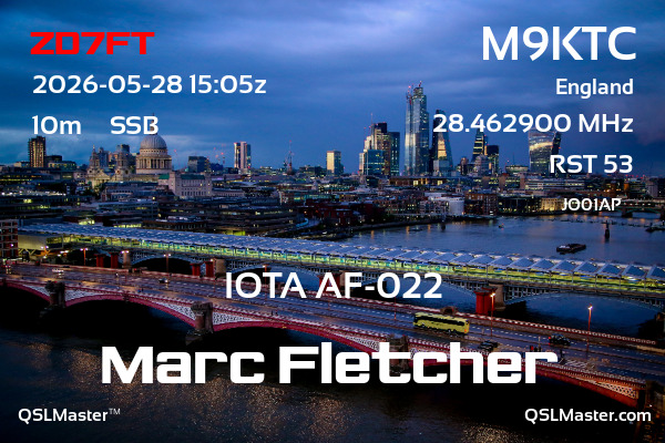 QSL Master Card for M9KTC QSO with ZD7FT