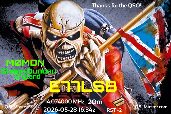 QSL Master Card for M0MDN QSO with E77LSB