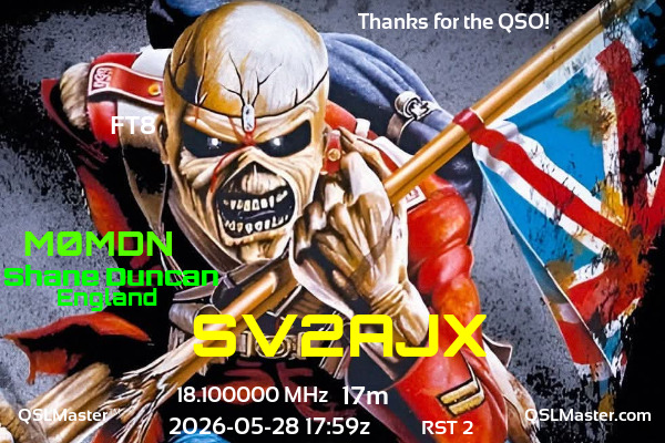 QSL Master Card for M0MDN QSO with SV2AJX