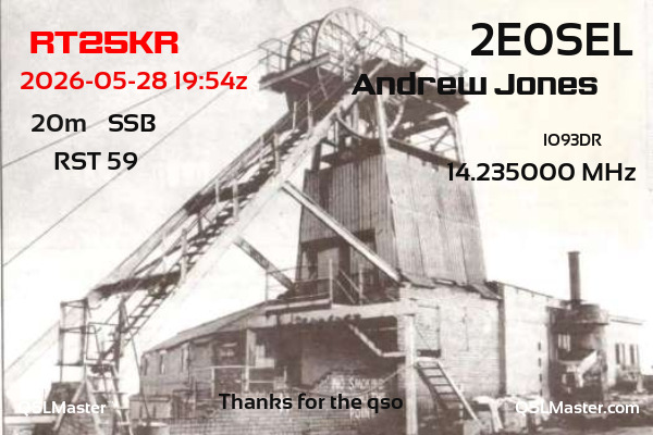 QSL Master Card for 2E0SEL QSO with RT25KR