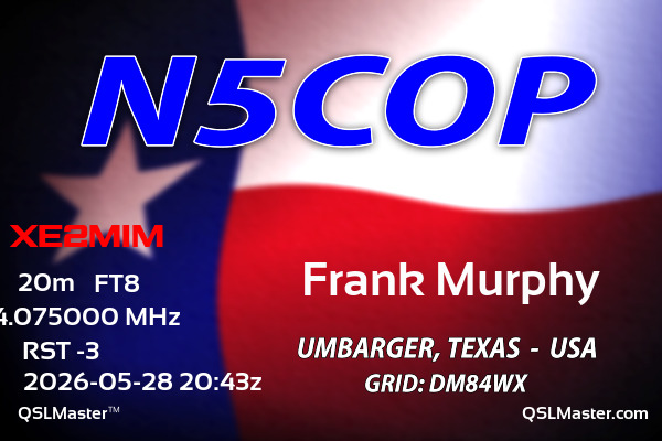 QSL Master Card for N5COP QSO with XE2MIM