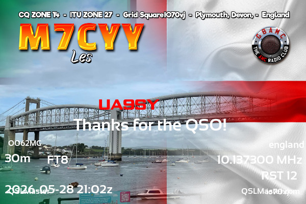 QSL Master Card for M7CYY QSO with UA9SY