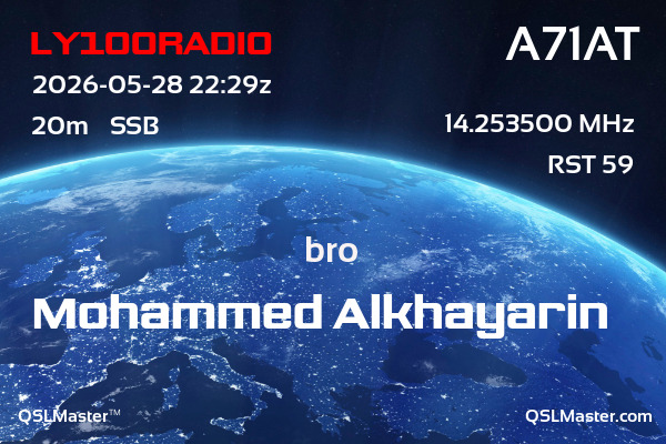 QSL Master Card for A71AT QSO with LY100RADIO