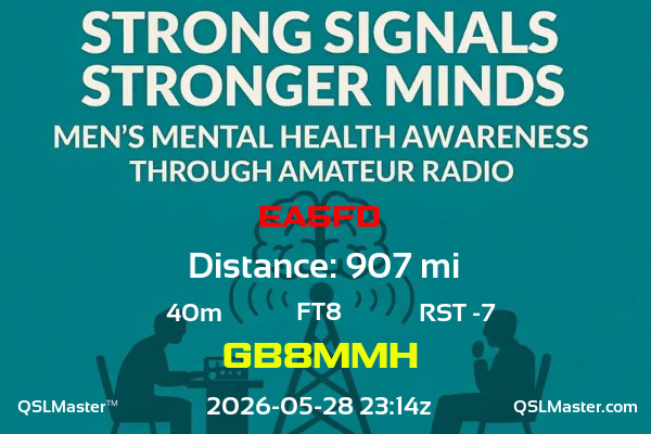 QSL Master Card for GB8MMH QSO with EA5FD