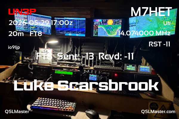 QSL Master Card for M7HET QSO with UN3P