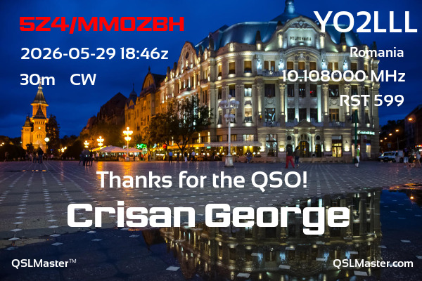 QSL Master Card for YO2LLL QSO with 5Z4/MM0ZBH