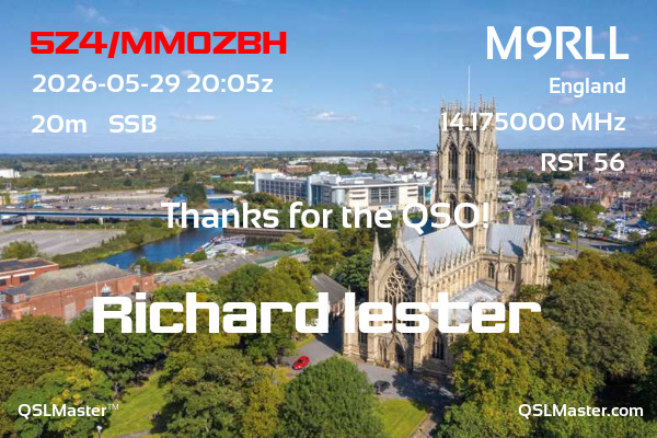 QSL Master Card for M9RLL QSO with 5Z4/MM0ZBH