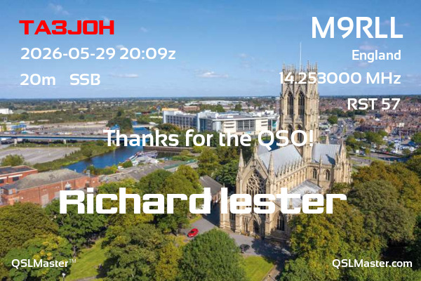 QSL Master Card for M9RLL QSO with TA3JOH