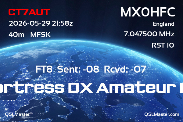 QSL Master Card for MX0HFC QSO with CT7AUT