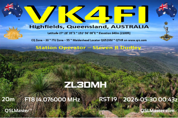 QSL Master Card for VK4FI QSO with ZL3DMH