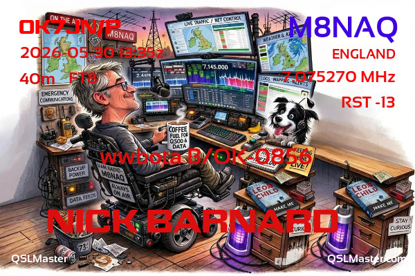 QSL Master Card for M8NAQ QSO with OK7JN/P
