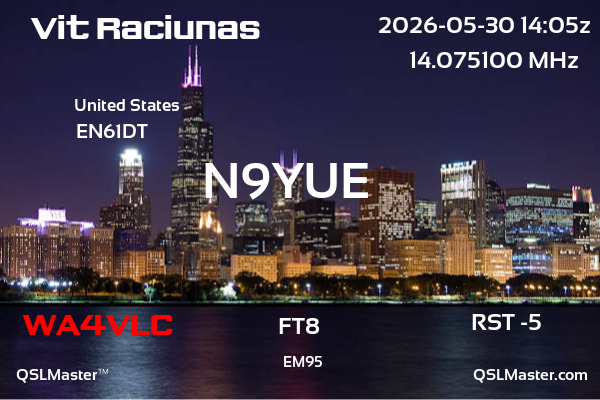 QSL Master Card for N9YUE QSO with WA4VLC