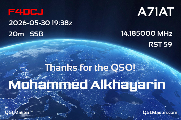 QSL Master Card for A71AT QSO with F4DCJ