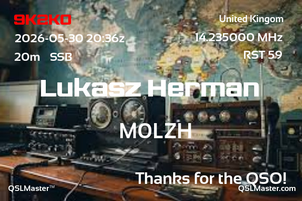 QSL Master Card for M0LZH QSO with 9K2KO
