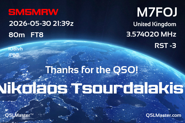 QSL Master Card for M7FOJ QSO with SM5MRW