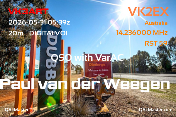 QSL Master Card for VK2EX QSO with VK3ART