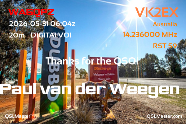 QSL Master Card for VK2EX QSO with WA5QPZ