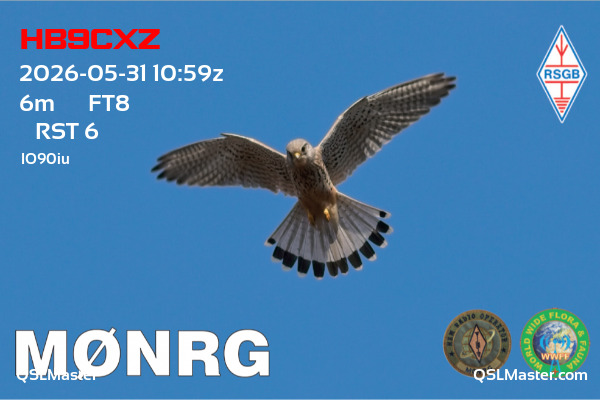QSL Master Card for M0NRG QSO with HB9CXZ